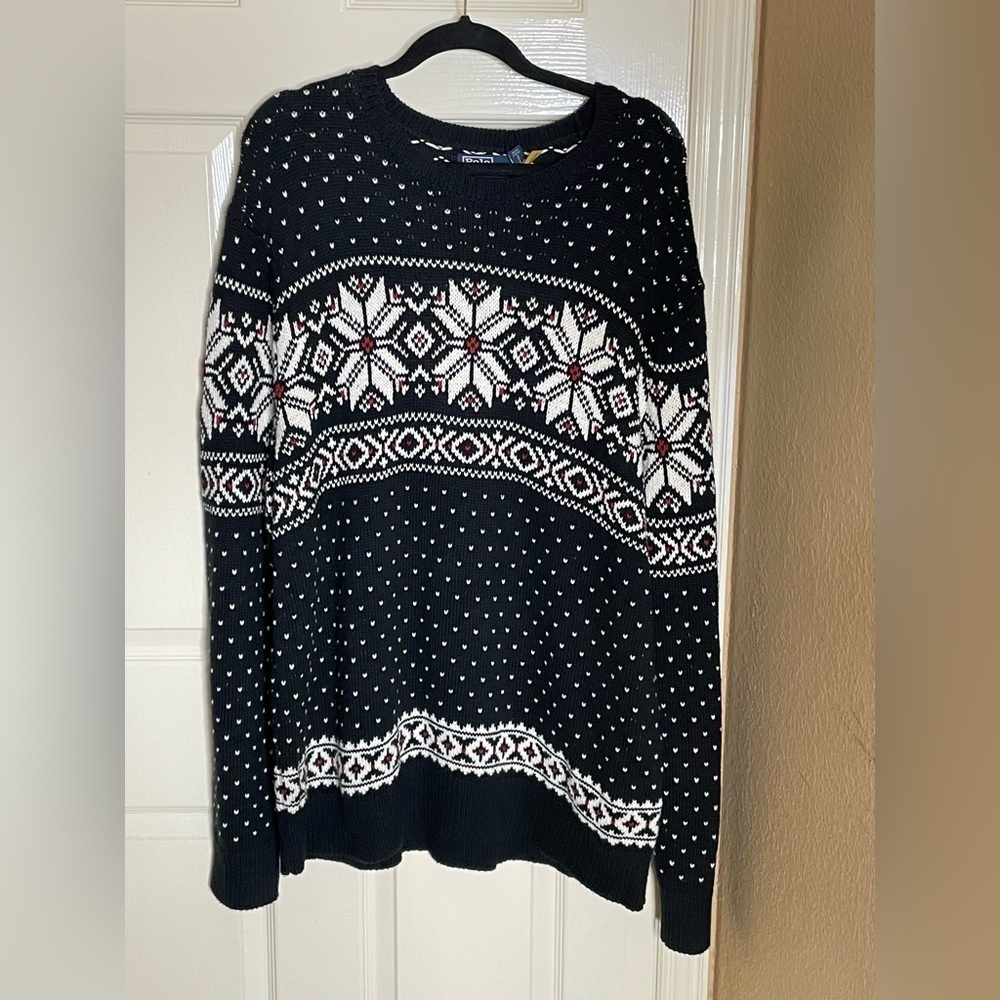 Polo by Ralph Lauren Mens Black Fair Isle Crew Neck Sweater - Picture 9 of 9